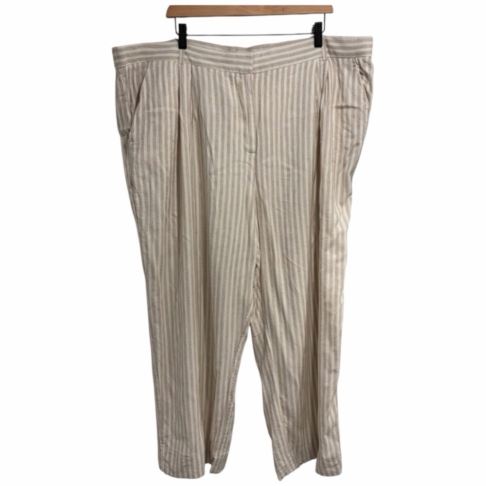 Abercrombie & Fitch Women’s Linen Blend Striped High Rise Wide Leg Pants